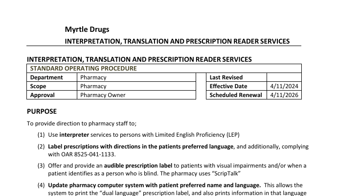Interpreter Service P&P – Oregon
